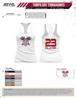 Load image into Gallery viewer, Tampa Tomahawks TB White Womens Racerback sub dye jersey