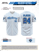 Load image into Gallery viewer, Mulberry Softball Mens Pinstripe Full Button All Star Replica Jersey