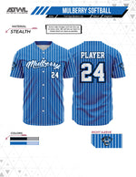 Load image into Gallery viewer, Mulberry Softball Mens Pinstripe Full Button All Star Replica Jersey