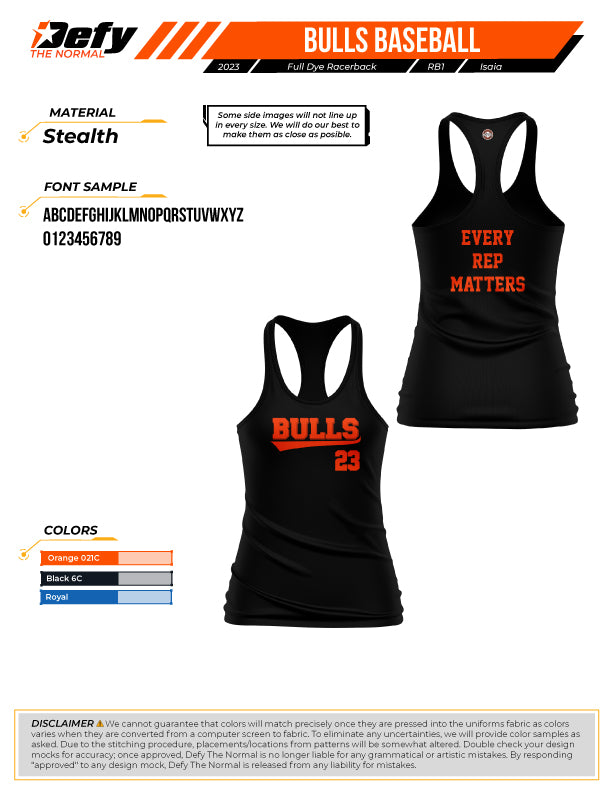 Bull Baseball Full Dye Women's Racerback Jersey YL / WNSL1