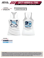 Load image into Gallery viewer, Safety Harbor All Stars White Womens Racerback sub dye jersey