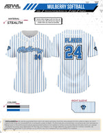 Load image into Gallery viewer, Mulberry Softball Womens Pinstripes Full Button All Star Replica Jersey
