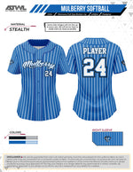 Load image into Gallery viewer, Mulberry Softball Womens Pinstripes Full Button All Star Replica Jersey