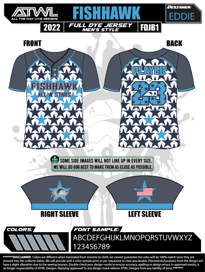 2022 Fishhawk Grey All Stars Mens 2 Button Full dye Replica Jersey