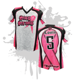 Load image into Gallery viewer, Stay Strong Womens Full Dye Jersey Cancer Awareness