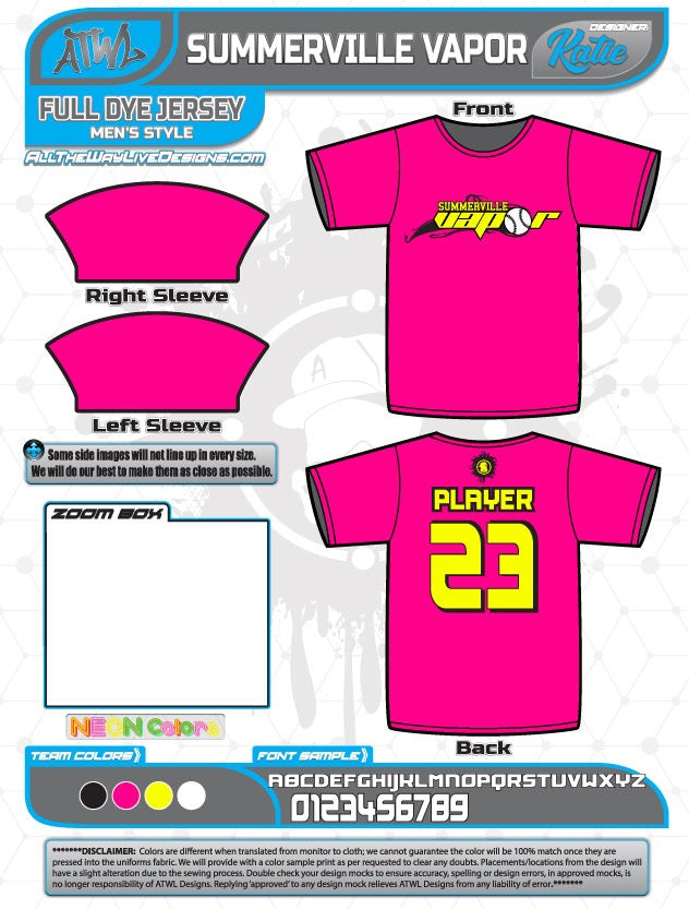 Summerville Vapor Hot Pink Full dye jersey
