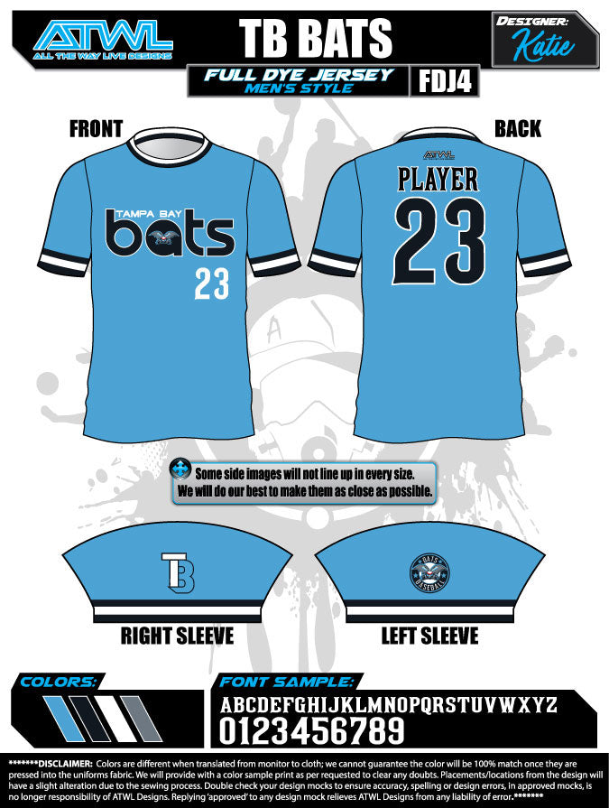 Tampa Bay Bats Retro Full Dye Jersey XL / Carolina