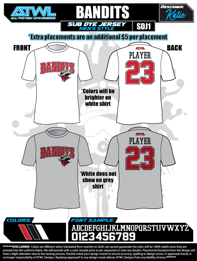 Bandits 8U Men's Sub Dye Jersey