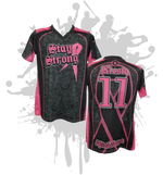 Load image into Gallery viewer, Stay Strong Womens Full Dye Jersey Cancer Awareness Black