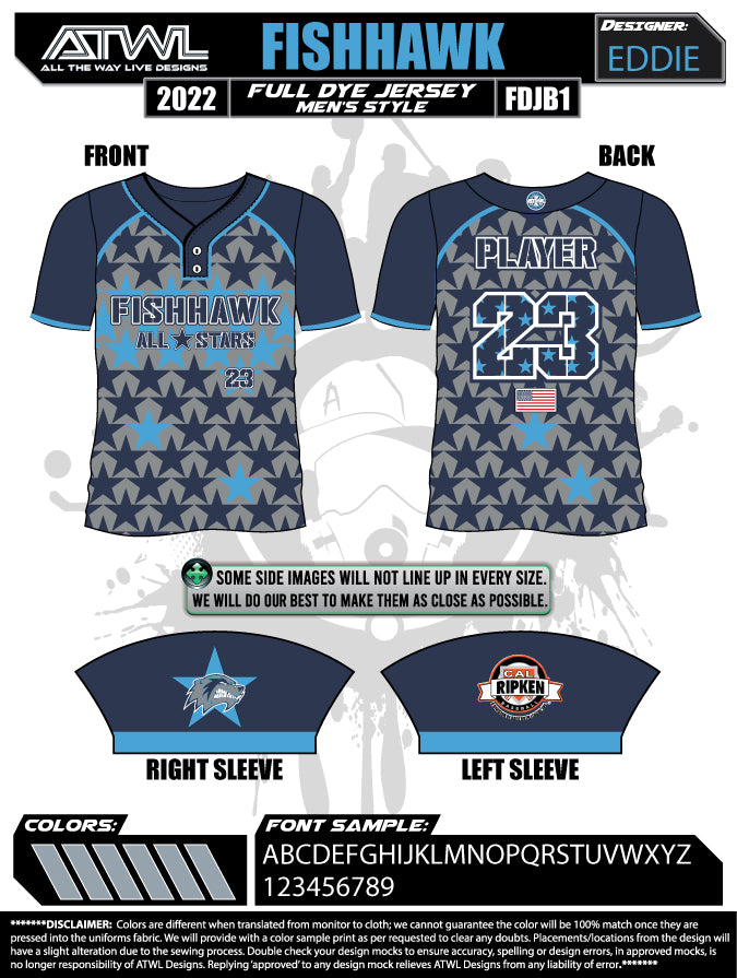 2022 Fishhawk Navy All Stars Mens 2 Button Full dye Replica Jersey