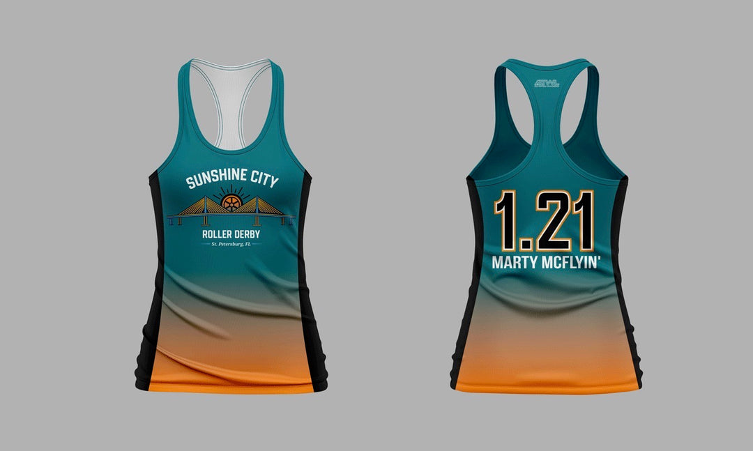 Sunshine City Roller Derby Full Dye Women's Cut Racerback Jersey