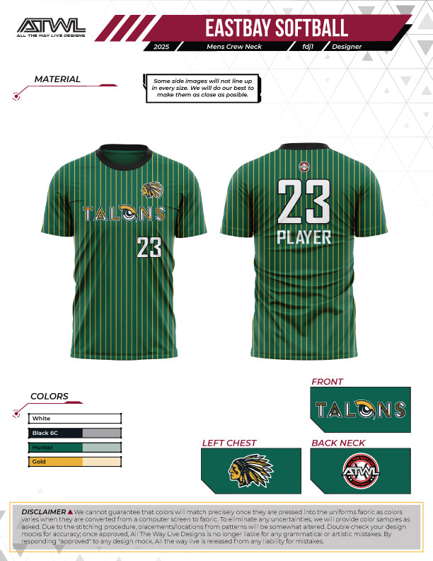 East Bay Fall 2025 Mens Cut Replica League  Softball Jerseys