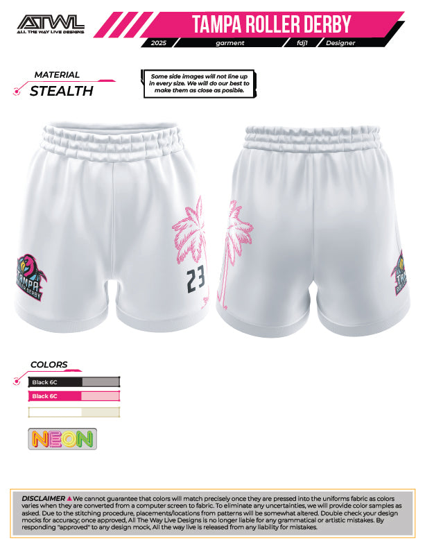 Tampa Roller Derby womens cut 5inch inseam Full Dye Shorts
