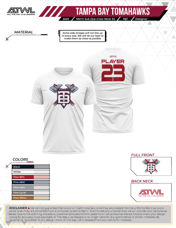 Tampa Tomahawks TB Mens White Sub dye jersey