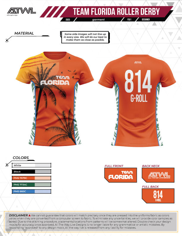 Team Florida Roller Derby Women's Crew Cut Jersey