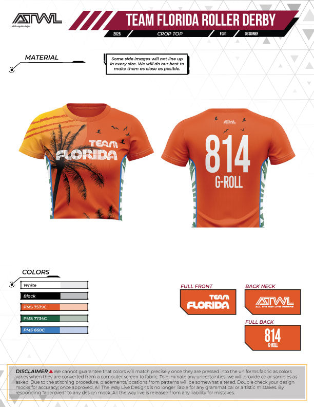 Team Florida Roller Derby Women's Crew Cut Crop Top Jersey