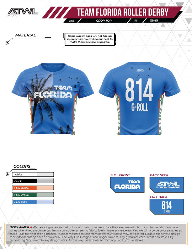 Team Florida Roller Derby Women's Crew Cut Crop Top Jersey