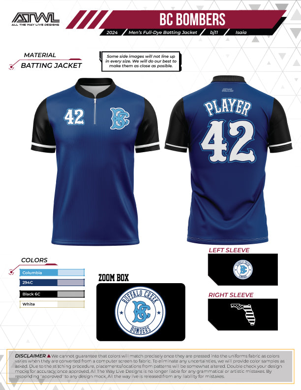 Buffalo Creek Bombers Baseball Batting Jacket