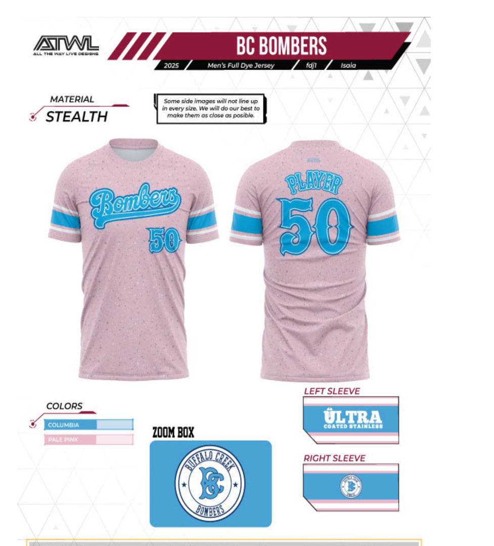 Buffalo Creek Bombers Pink Men's full dye Jersey