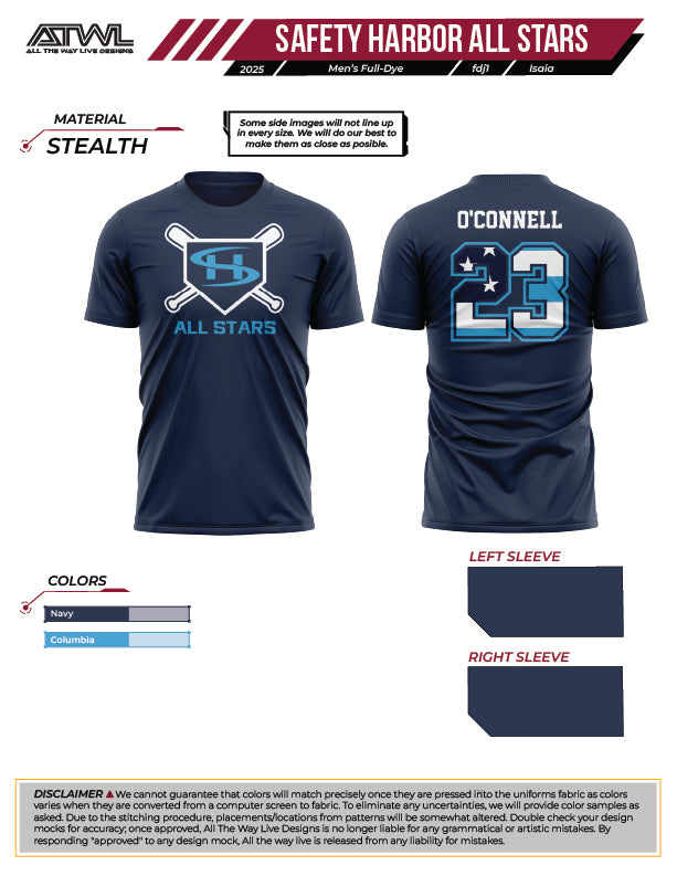 Safety Harbor All Stars Navy Full Dye Jersey