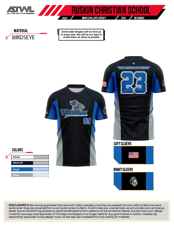 Ruskin Christian Warriors Mens Full Dye Jersey