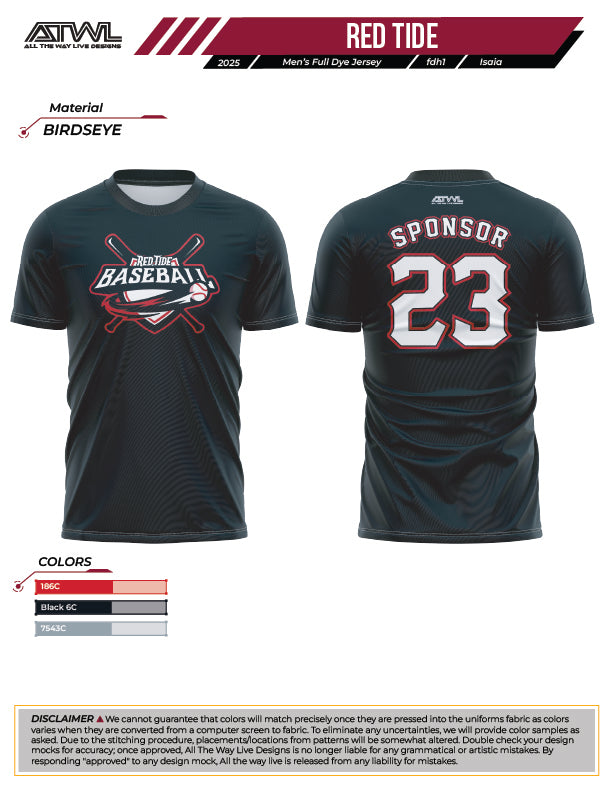 Red Tide Mens Cut Practice Full dye Jersey (Black)