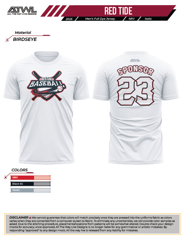 Red Tide Mens Cut Practice Full dye Jersey (White)
