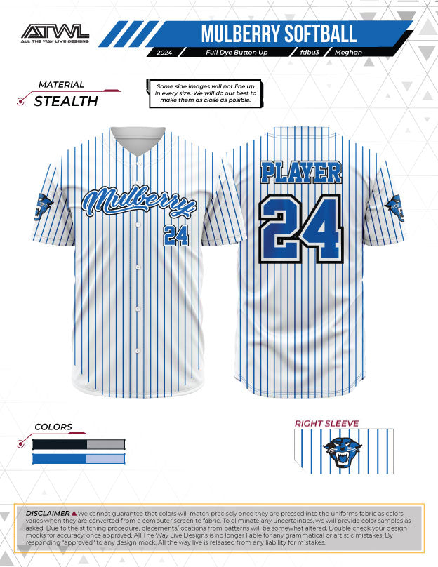 Mulberry Softball Mens Pinstripe Full Button All Star Replica Jersey