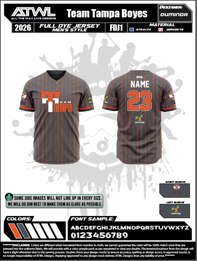 Team Tampa Charcoal Pinstripes (Boyes Team) Full button women's cut jersey