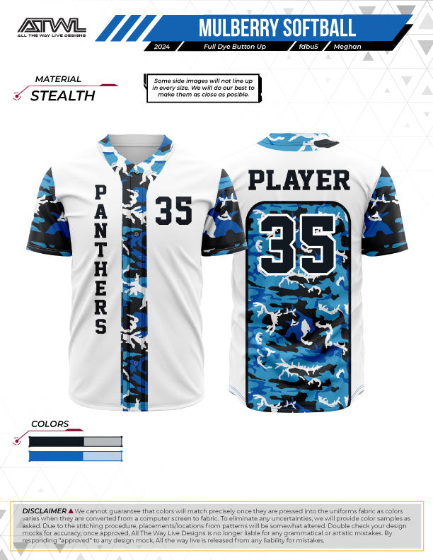 Mulberry Softball Mens Camo Full Button All Star Replica Jersey