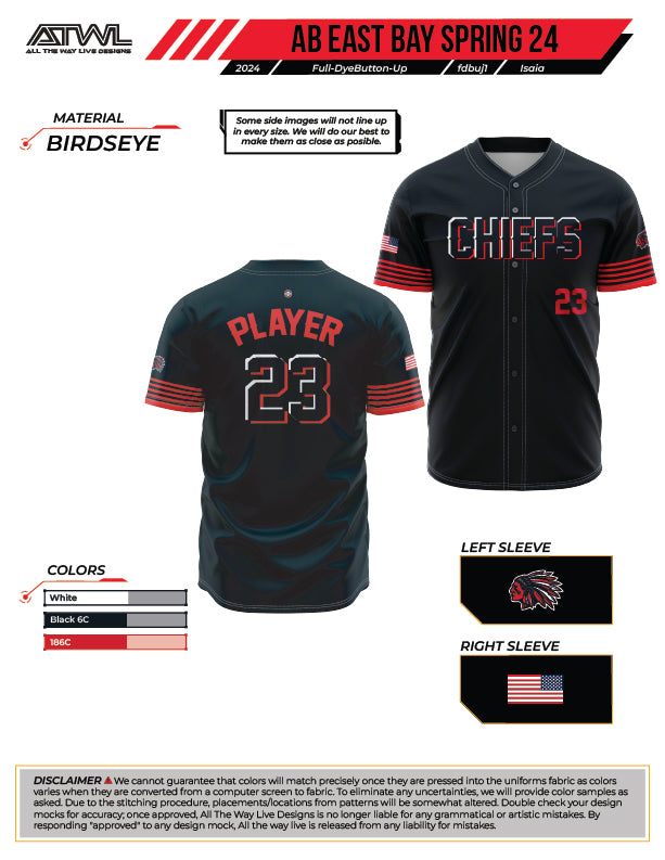 East Bay 2024 Advanced Baseball Full Dye Button Up Jersey