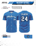 Load image into Gallery viewer, Mulberry Softball Mens Pinstripe Full Button All Star Replica Jersey
