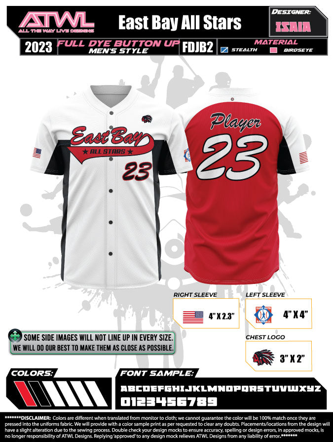 East Bay All Stars Mens Full Button Replica Jersey