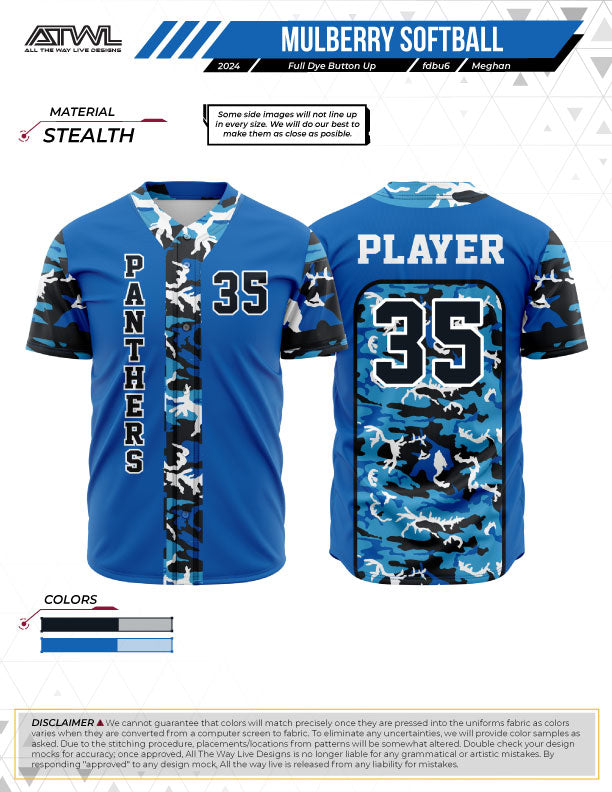 Mulberry Softball Mens Camo Full Button All Star Replica Jersey