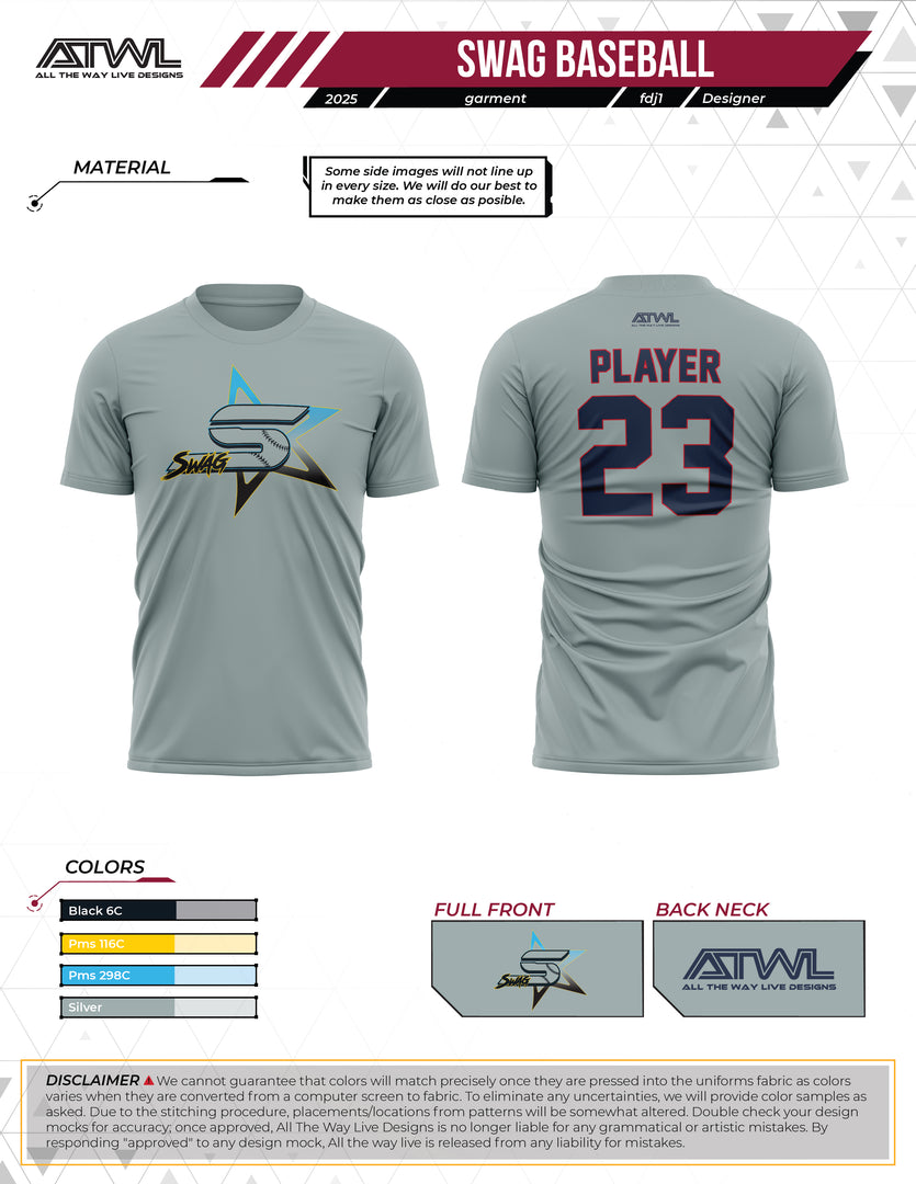 Swag Elite Baseball Practice Mens Grey Sub dye jersey