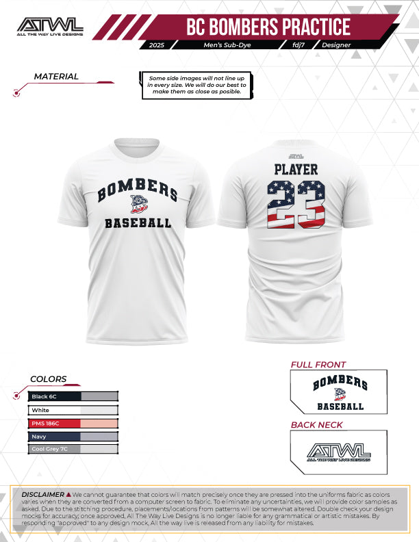 Buffalo Creek Bombers Mens White Sub dye jersey