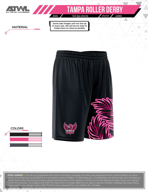 Tampa Roller Jr Derby mens cut Full Dye Shorts