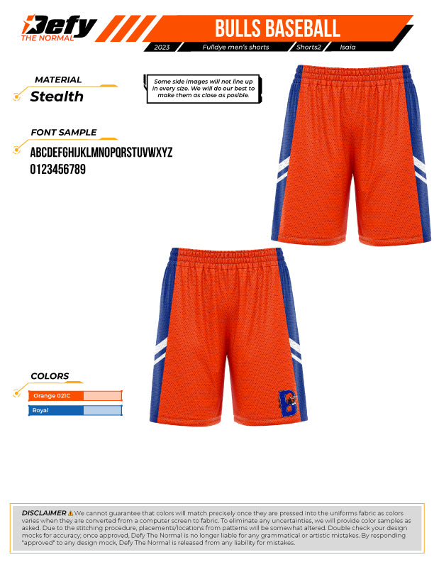 Bulls Baseball Orange Full Dye Shorts