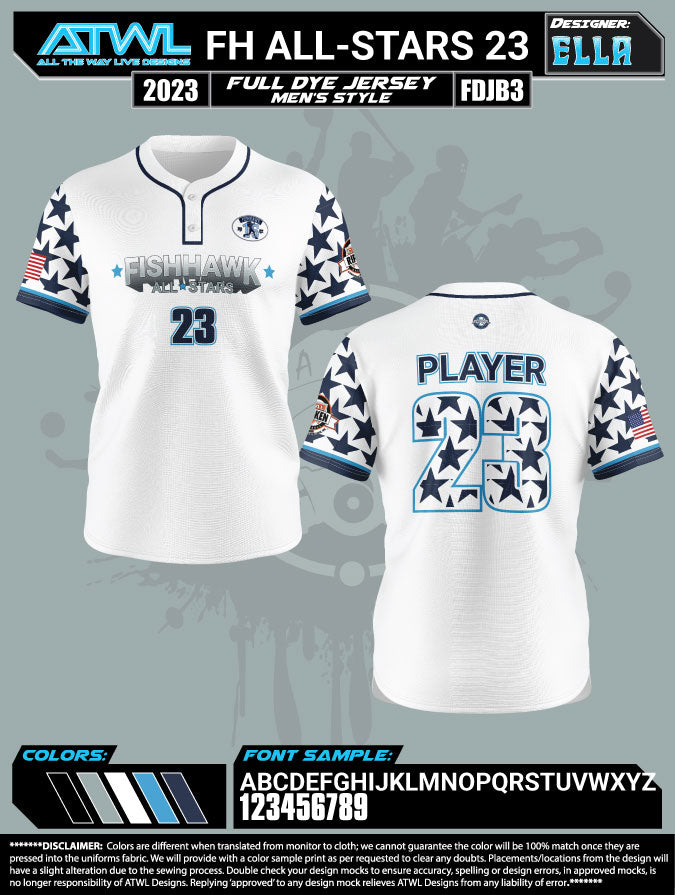 Fishhawk White/Navy All Stars Mens 2 Button Full dye Replica Jersey