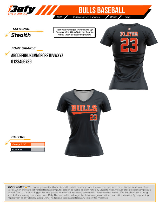 Bulls Baseball Black Womens Full Dye Jersey