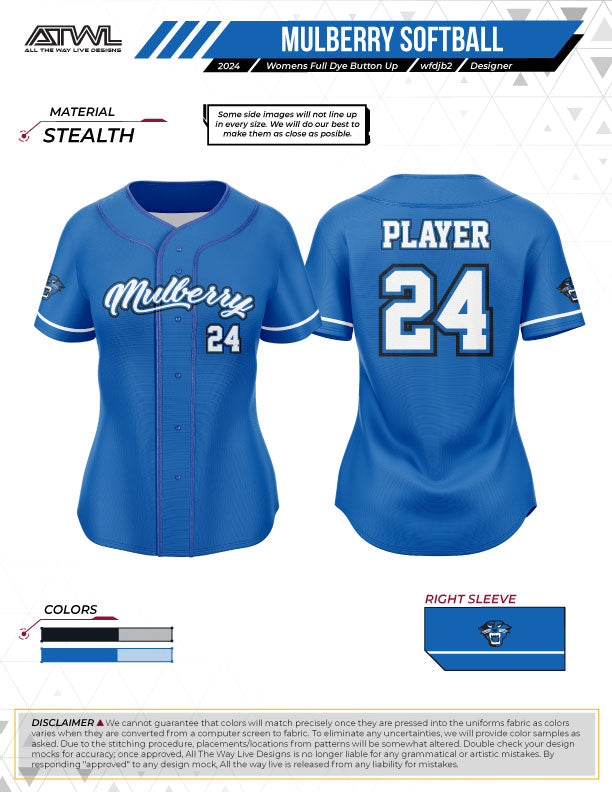 Mulberry Softball Womens Full Button All Star Replica Jersey