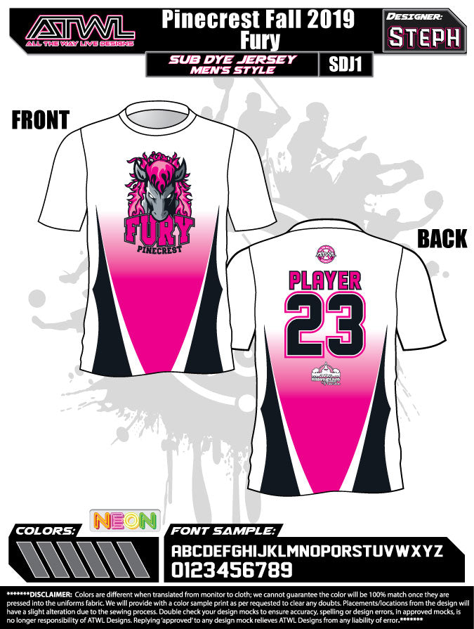 Pinecrest Fall League Men's Sub Dye Jersey