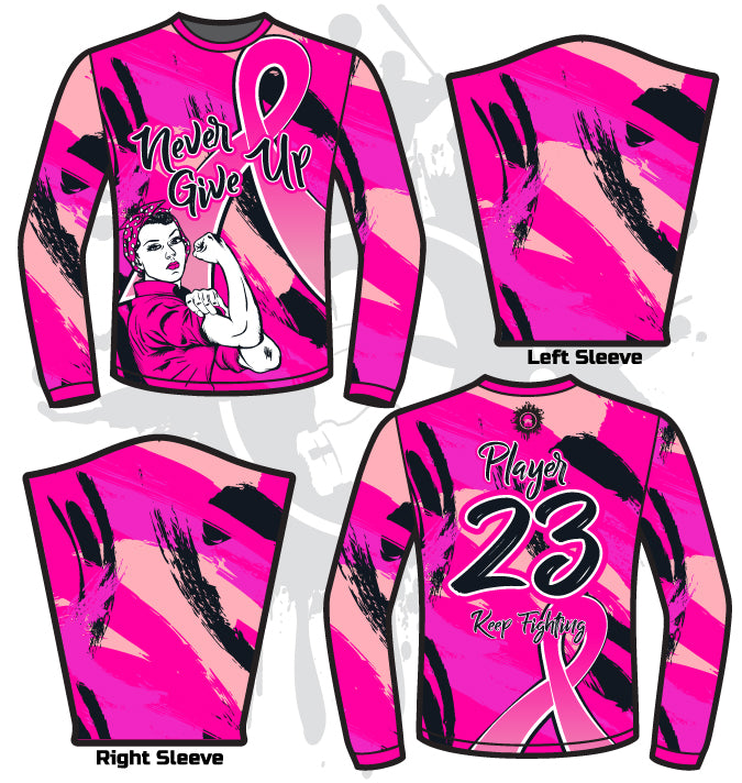 Never Give Up Breast Cancer Awareness Mens Full Dye Long Sleeve Jersey