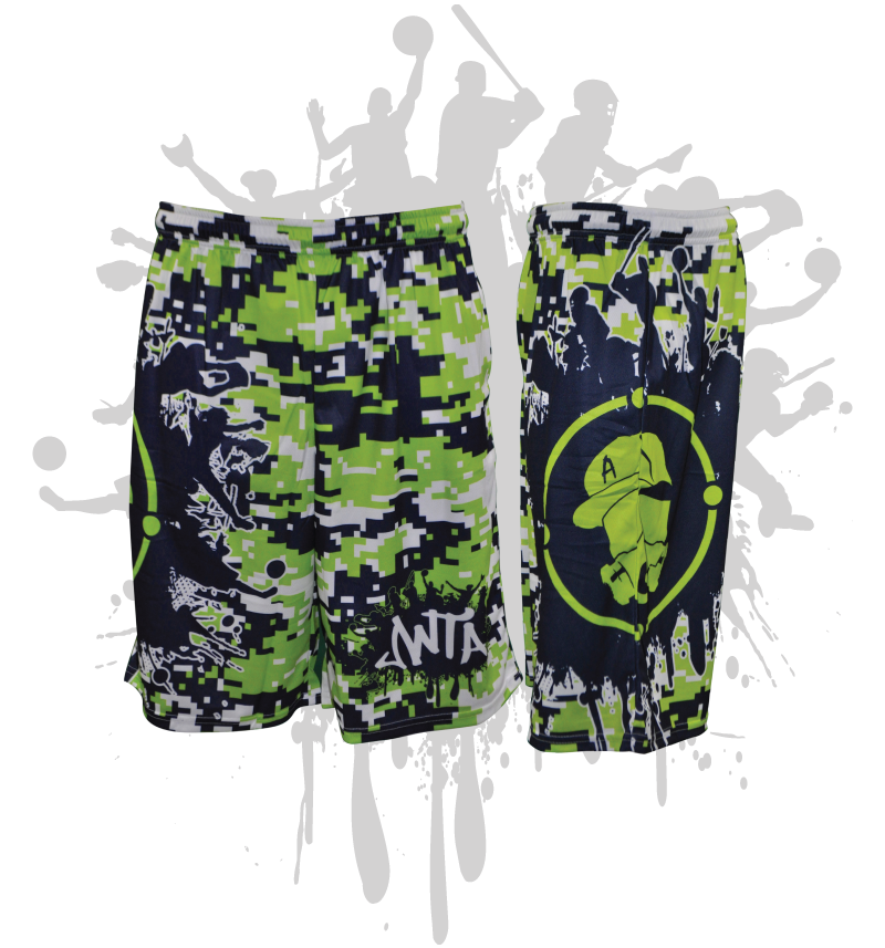 Splatter Splash Digital Camo Mens Full Dye Shorts Lime/Navy/White