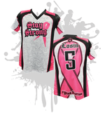 Load image into Gallery viewer, Stay Strong Womens Full Dye Jersey Cancer Awareness