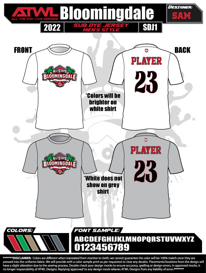 2022  Bloomingdale All Stars Mens Parent Jerseys