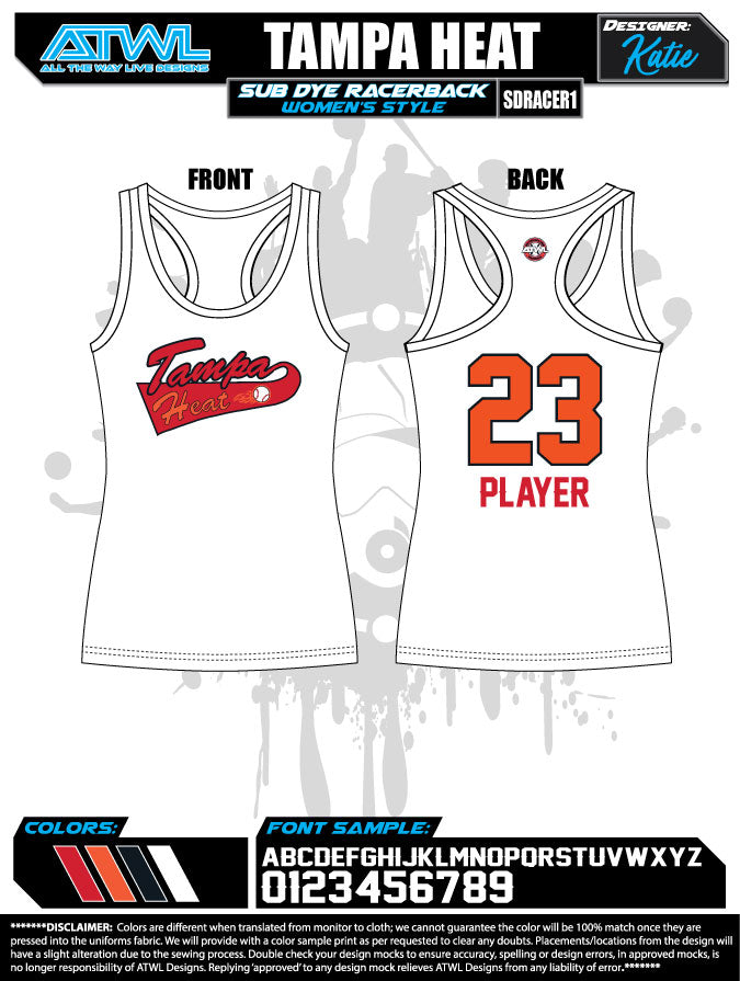 Tampa Heat Alt 2020 Womens Sub dye Jersey