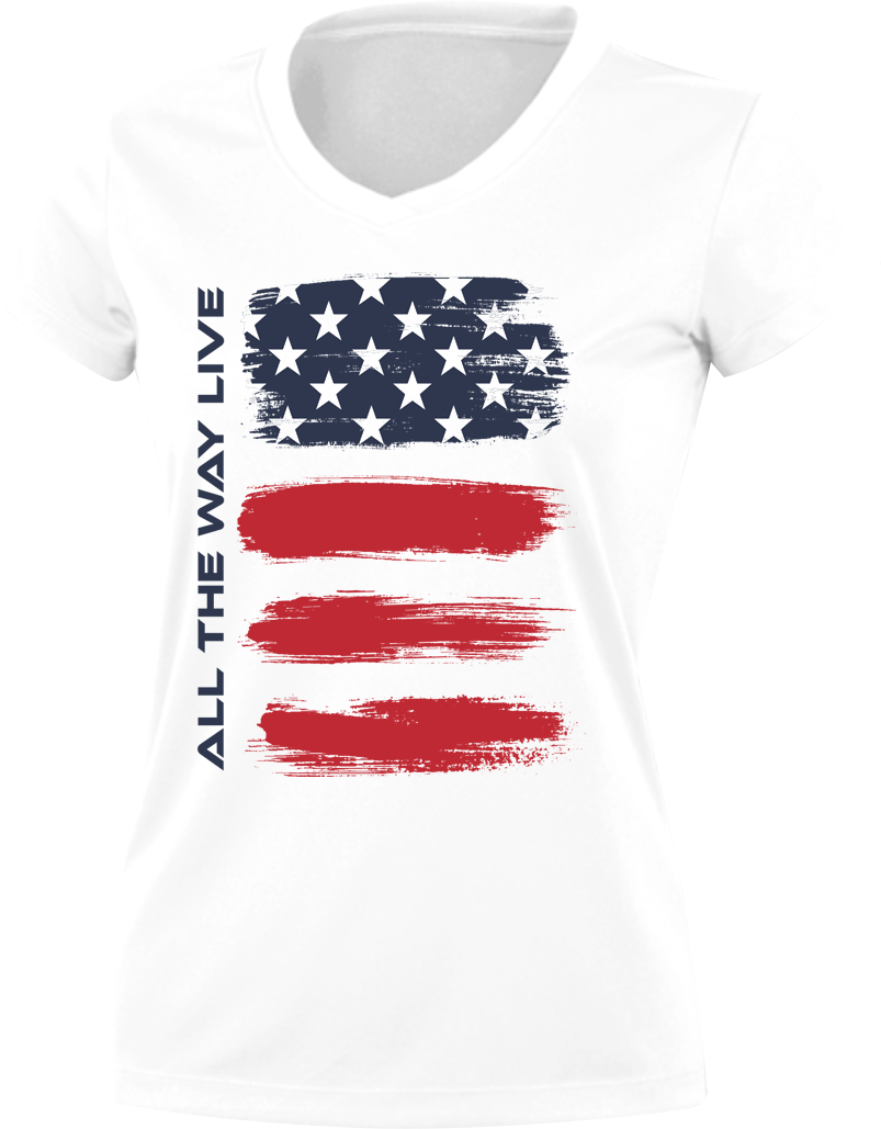 Merica Flag Womens White Sub Dye Jersey