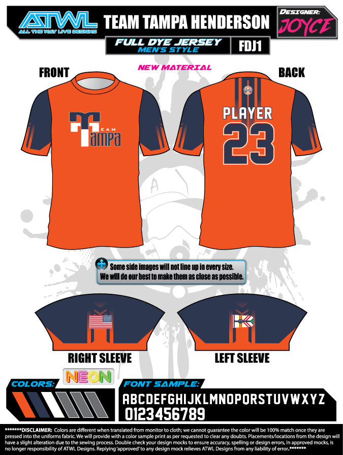 Team Tampa Orange Coaches Men's Full Dye Jersey
