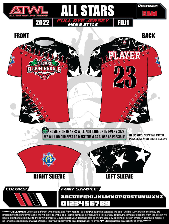 2022 Bloomingdale All Stars Mens Full dye Replica Stiches Jersey